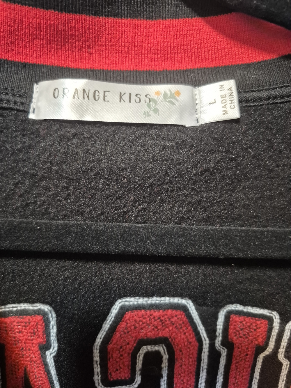 NWT Orange Kiss Chicago 1994 Varsity Bomber Jacket Black Red L - Picture 16 of 16